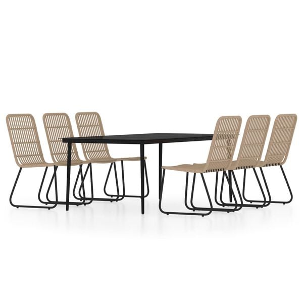vidaXL Dining Set Oak and Black Powder-coated steel, glass, PE rattan
