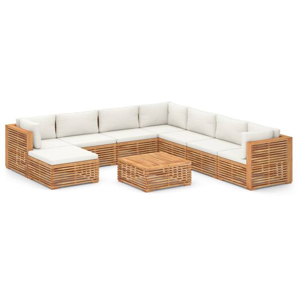 vidaXL 9 Piece Patio Lounge Set with Cream Cushion Solid Teak Wood