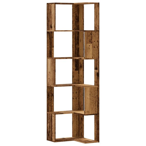 vidaXL Corner Bookcase 5-Tier Old Wood 19.7x19.7x70.5" Engineered Wood