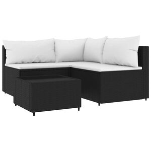 vidaXL Patio Lounge Set Black PE rattan, powder-coated steel, tempered glass