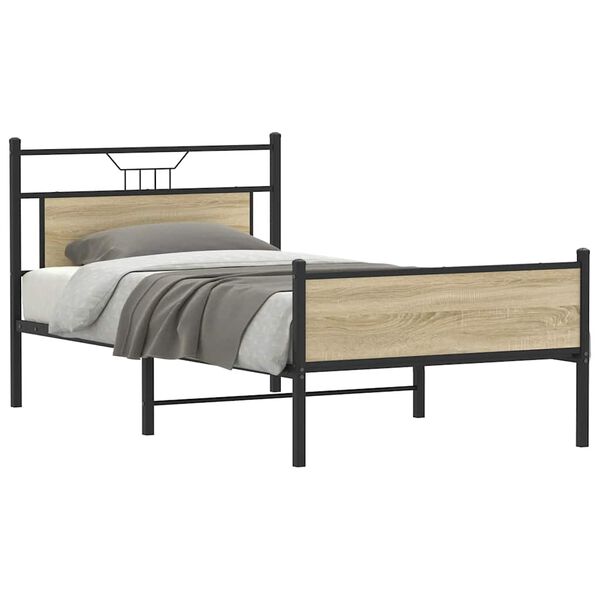 vidaXL Bed Frame Sonoma Oak Engineered Wood and Steel Single