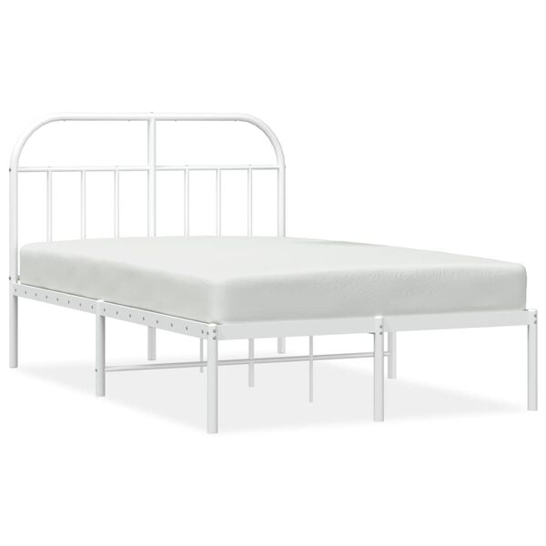 vidaXL Bed Frame White Powder-Coated Steel Small Double Bed Frame