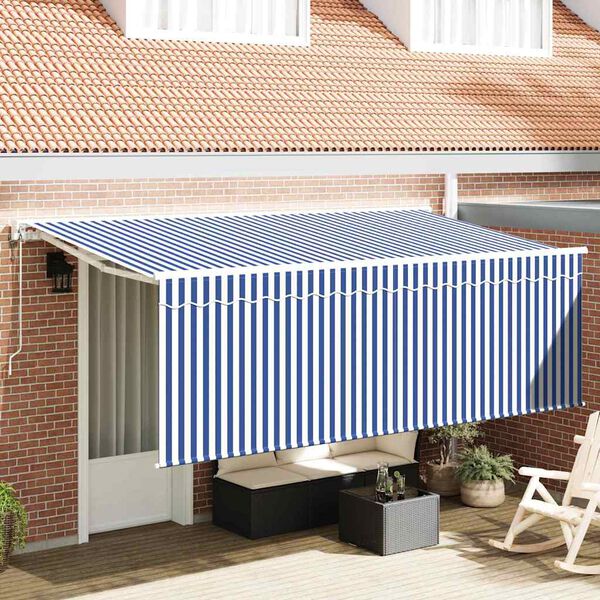 vidaXL Retractable Awning Retractable Blue and White 157.48 x 78.74 in