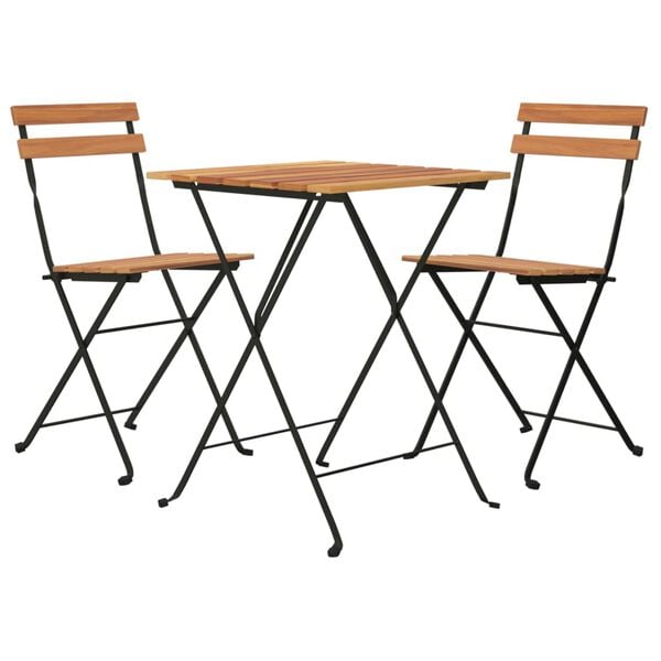vidaXL Folding Bistro Set Teak Solid Teak Wood, Powder-Coated Steel Medium