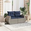 vidaXL Patio Sofa with Cushions 2-Seater Gray Poly Rattan