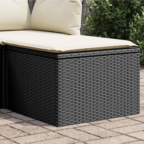 vidaXL Garden Stool Black and Cream Poly Rattan, Powder-Coated Steel