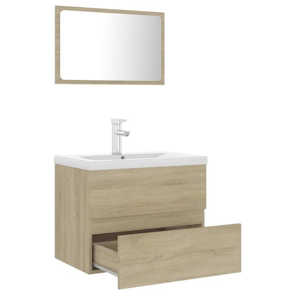 vidaXL Bathroom Furniture Set Sonoma oak, White Engineered wood, Ceramic