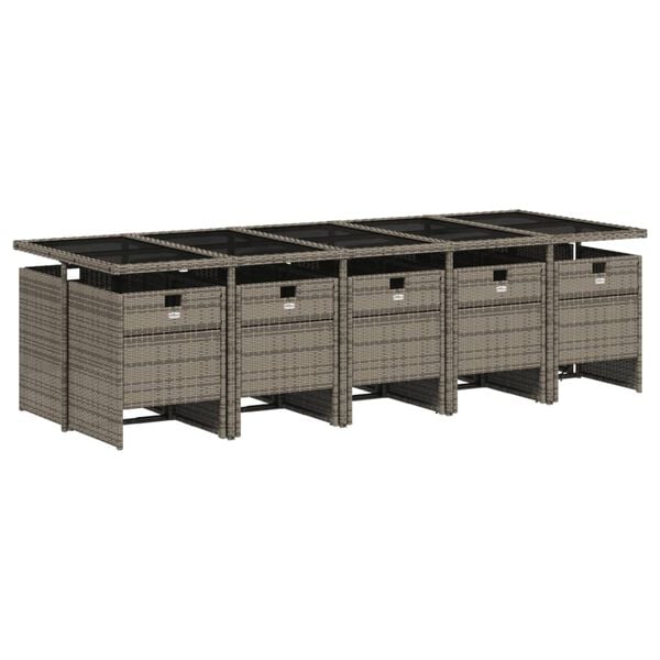 vidaXL Patio Dining Set Set of 10 Grey PE Rattan Large Foldable