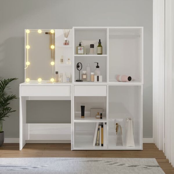 vidaXL LED Dressing Table With Cabinet High gloss white