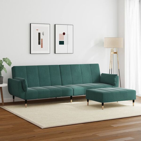 vidaXL Sofa Bed Dark Green Velvet, Wood, Metal Standard