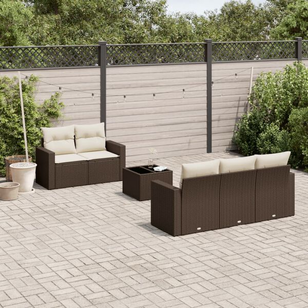 vidaXL Garden Sofa Set Set of 6 Brown PE Rattan Large Modular