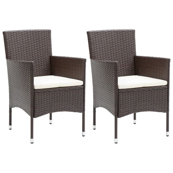 vidaXL Dining Set Rattan Brown, Cream White Cushion