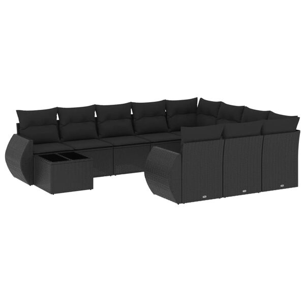 vidaXL Garden Sofa Set Black PE rattan, powder-coated steel, tempered glass