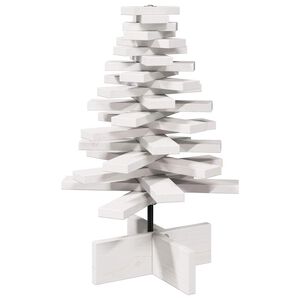 vidaXL Wooden Christmas Tree White Solid Pinewood Medium Rotatable
