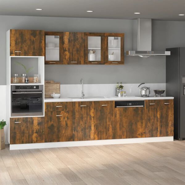 vidaXL Microwave Cabinet Smoked Oak Engineered Wood 23.6x22.4x81.5 in