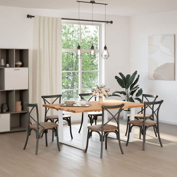 vidaXL Dining Table Light Brown, White Solid oak wood, Powder-coated steel