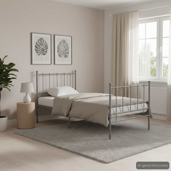 vidaXL Bed Frame Grey Powder-coated metal Twin Durable Twin Bed Frame