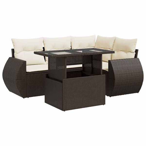 vidaXL Garden Sofa Set Brown PE Rattan 5 Piece Set Adjustable Armrests