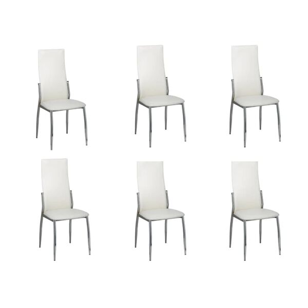 vidaXL Dining Chair Set of 6 White Synthetic leather, chrome Standard