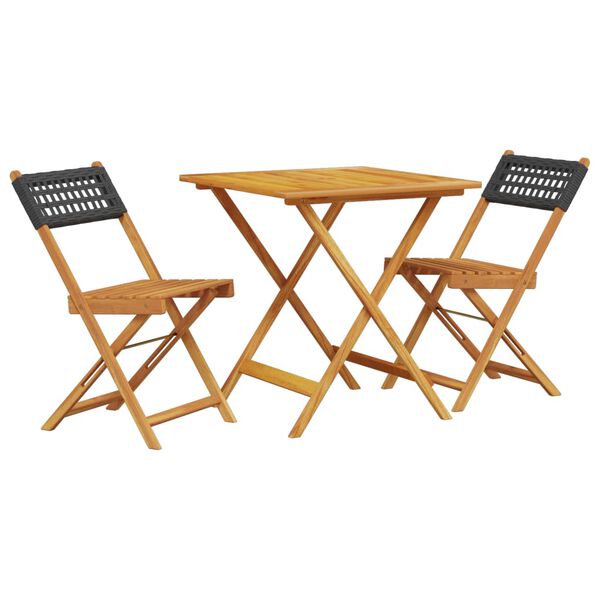 vidaXL Bistro Set Black Solid acacia wood Compact Foldable Bistro Set