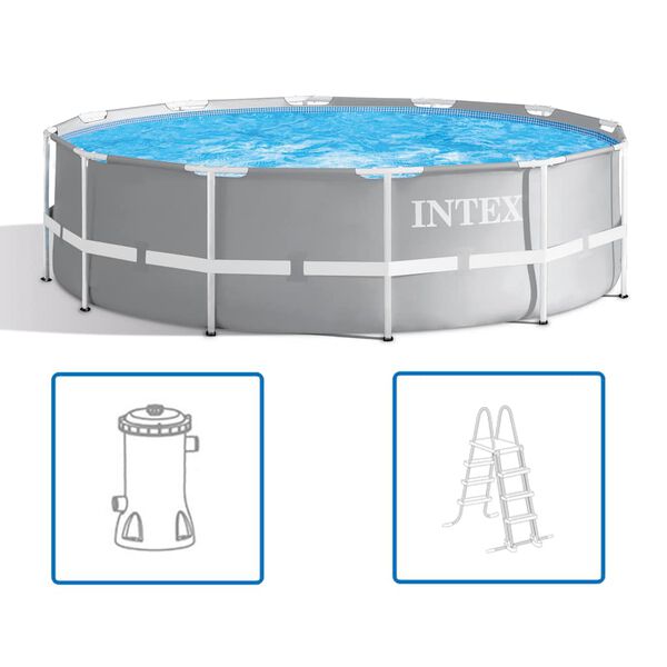 INTEX Pool Gray PVC Large Durable Above Ground Pool Round Modern