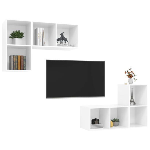 vidaXL TV Cabinet Set of 4 High Gloss White Engineered Wood Medium