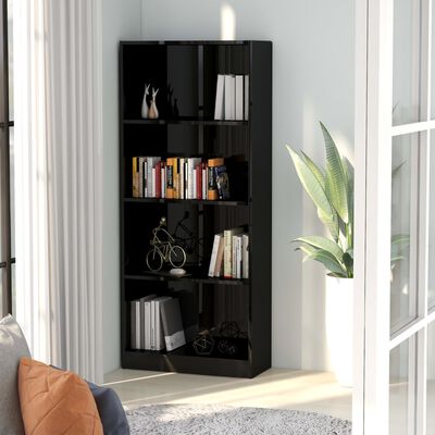 vidaXL 4-Tier Book Cabinet High Gloss Black 23.6"x9.4"x55.9" Chipboard
