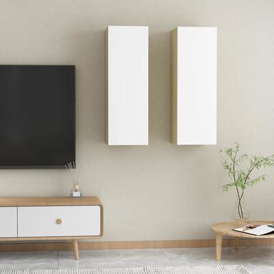 vidaXL TV Cabinets 2 pcs White and Sonoma Oak 12"x11.8"x35.4" Engineered Wood