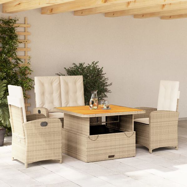 vidaXL 4 Piece Patio Dining Set with Cushions Beige Poly Rattan
