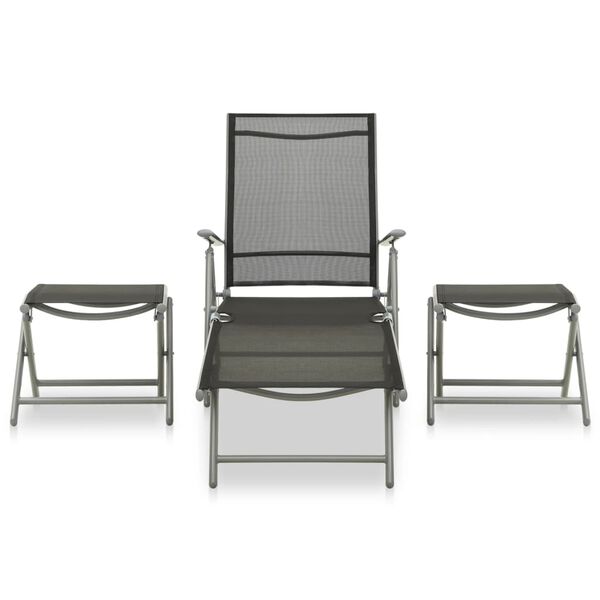 vidaXL Garden Lounge Set Black and Silver Aluminum, Textilene Medium