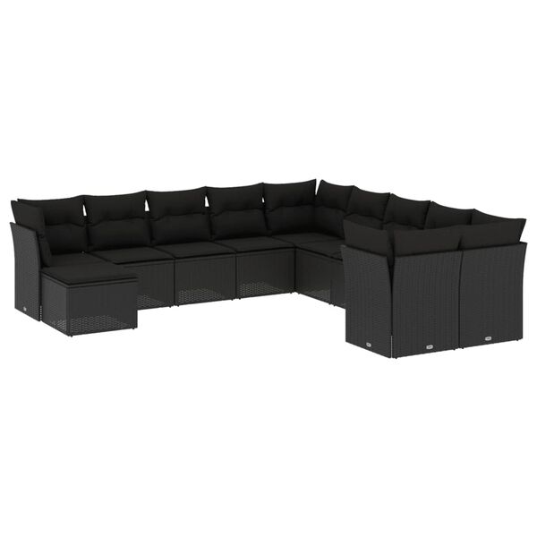 vidaXL Garden Sofa Set Black Poly rattan, powder-coated steel Large