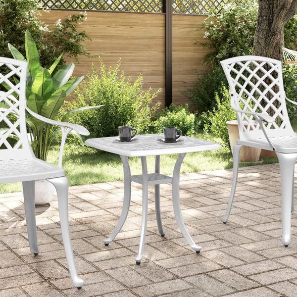 vidaXL Garden Table White Cast Aluminum Small Lightweight Garden Table