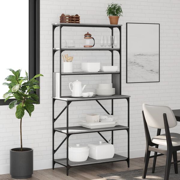 vidaXL Baker's Rack 6-Tier Grey Sonoma 35.4x15.7x70.9" Engineered Wood