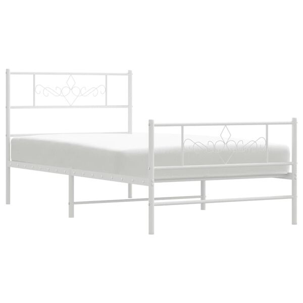 vidaXL Bed Frame White Powder-Coated Steel 35.4x78.7 in Bed Frame