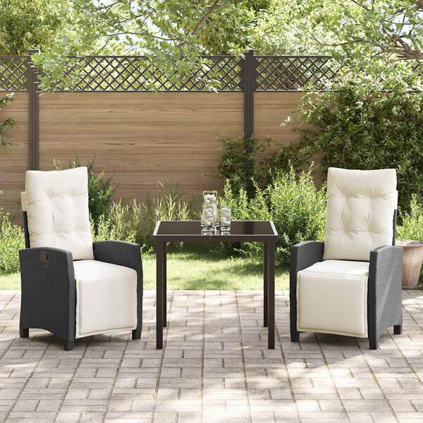 vidaXL Garden Dining Set 3 pcs Black poly rattan