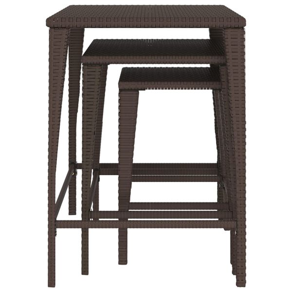 vidaXL Garden Nesting Table Brown PE rattan, powder-coated steel