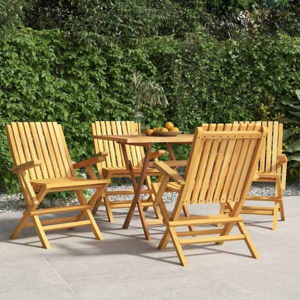 vidaXL Folding Garden Chair Set of 4 Natural Teak Solid Teak Wood