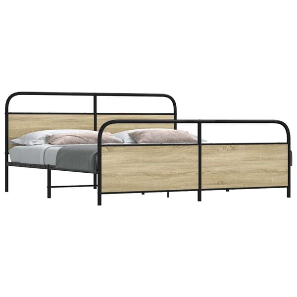 vidaXL Bed Frame Sonoma oak Steel Full Durable Bed Frame Rectangular