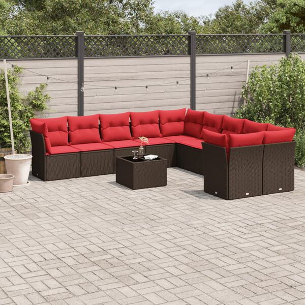 vidaXL 11 Piece Patio Sofa Set with Cushions Brown Poly Rattan