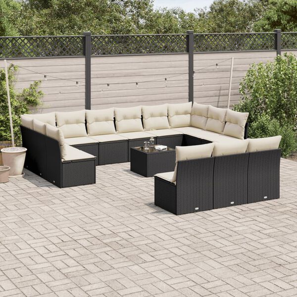 vidaXL Garden Sofa Set Black, Cream White