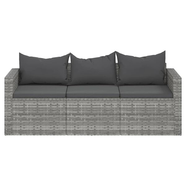 vidaXL 3-seater Garden Sofa Grey Poly Rattan 3-Seater Modular