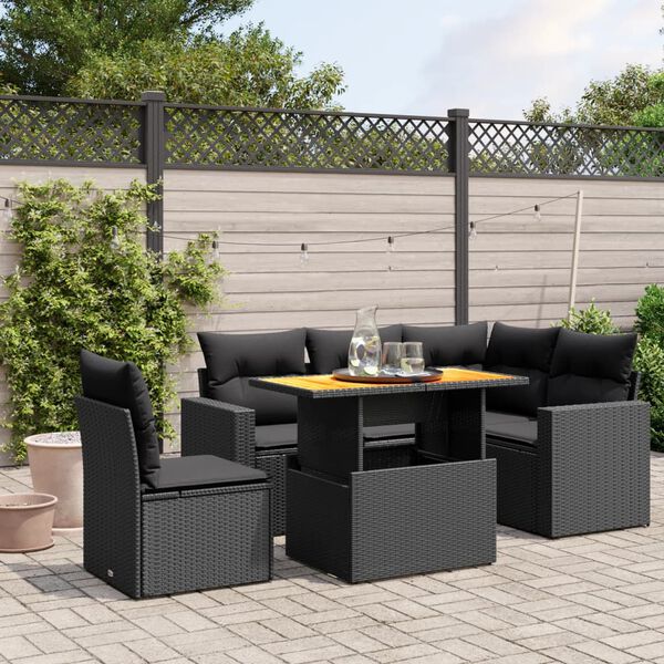 vidaXL Garden Sofa Set Black PE rattan Modular Adjustable Armrests