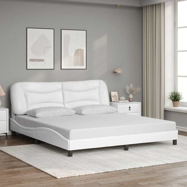 vidaXL Bed Frame without Mattress "Hvar" White 72"x83.9"Faux Leather