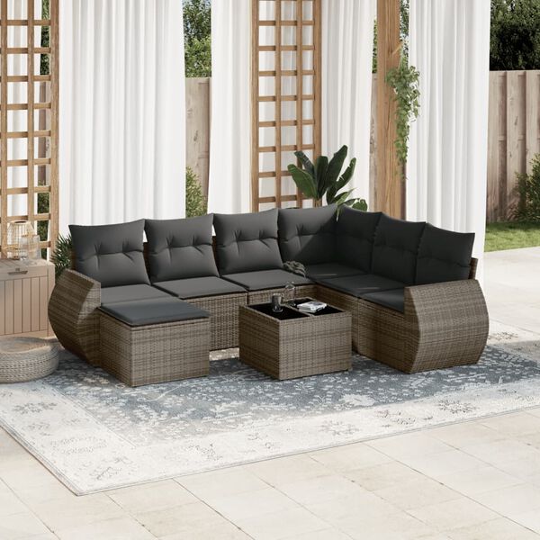 vidaXL Garden Sofa Set Grey PE rattan, powder-coated steel, tempered glass