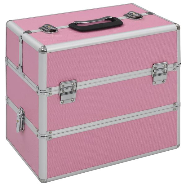 vidaXL Make-up Case 14.6x9.4x13.8" Pink Aluminium