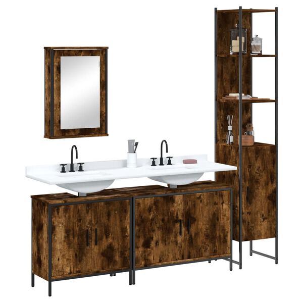 vidaXL Bathroom Furniture Set Smoked oak Engineered wood Medium