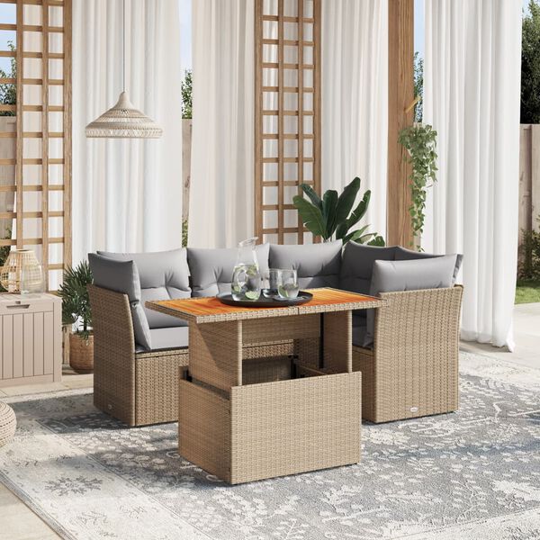 vidaXL Garden Sofa Set Beige PE rattan Adjustable Armrests
