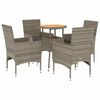 vidaXL 5 Piece Patio Dining Set with Cushions Grey Poly Rattan and Acacia