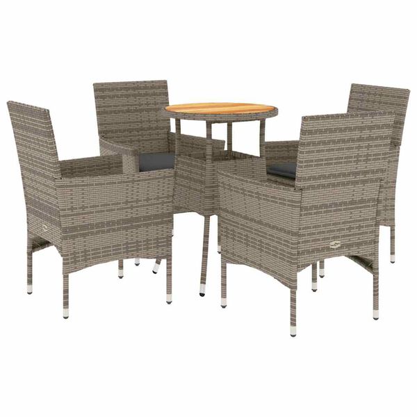 vidaXL 5 Piece Patio Dining Set with Cushions Grey Poly Rattan and Acacia