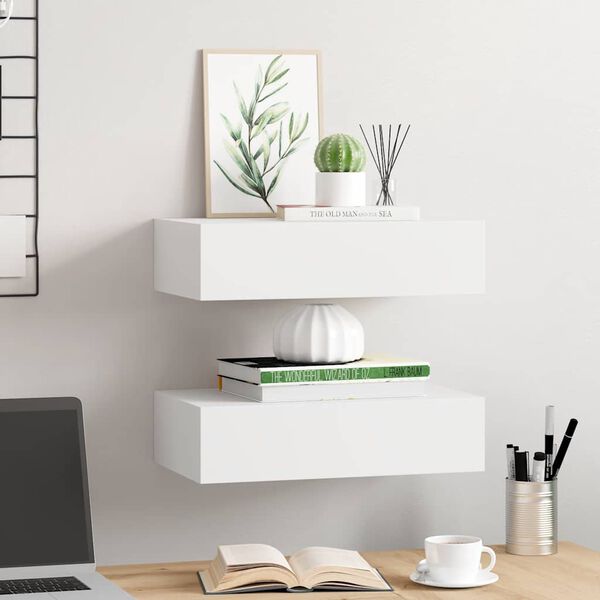 vidaXL Wall-mounted Drawer Shelves 2 pcs White 15.7x9.3x3.9" MDF